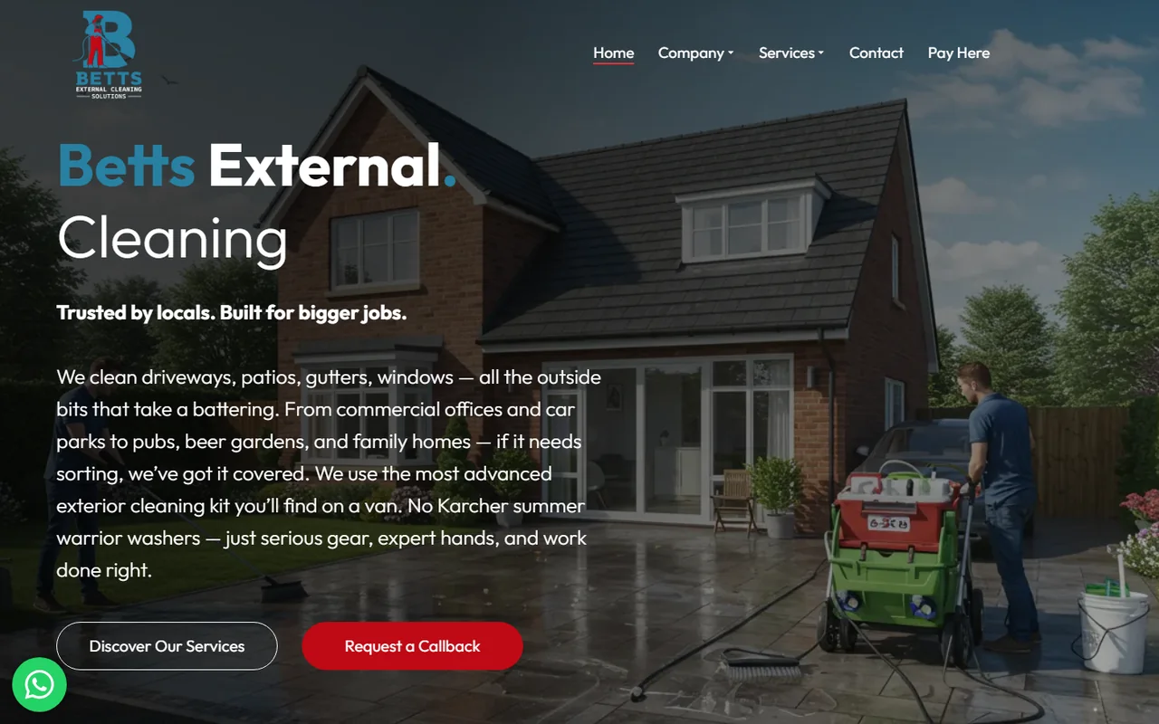 Desktop preview of the Betts External Cleaning Solutions website