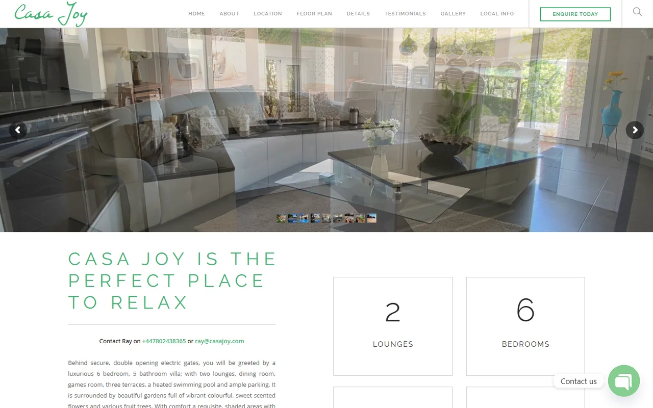 Desktop preview of the Casa Joy website