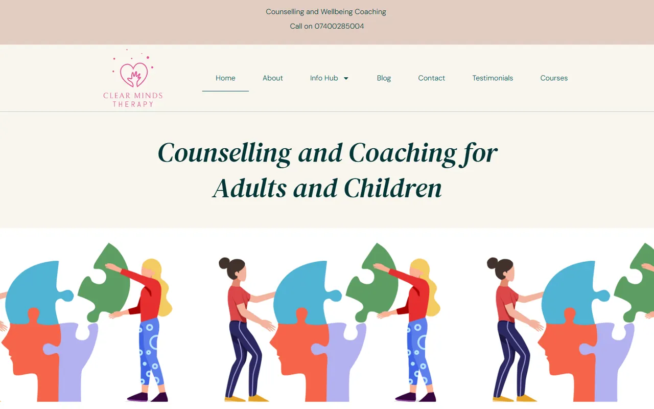 Desktop preview of the Clear Minds Therapy website