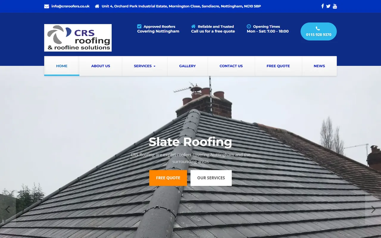 Desktop preview of the CRS Roofing And Roofline Solutions website