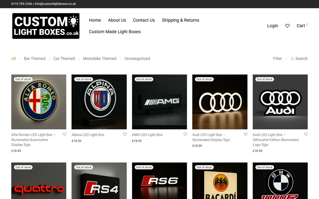 Desktop preview of the Custom Lightboxes website