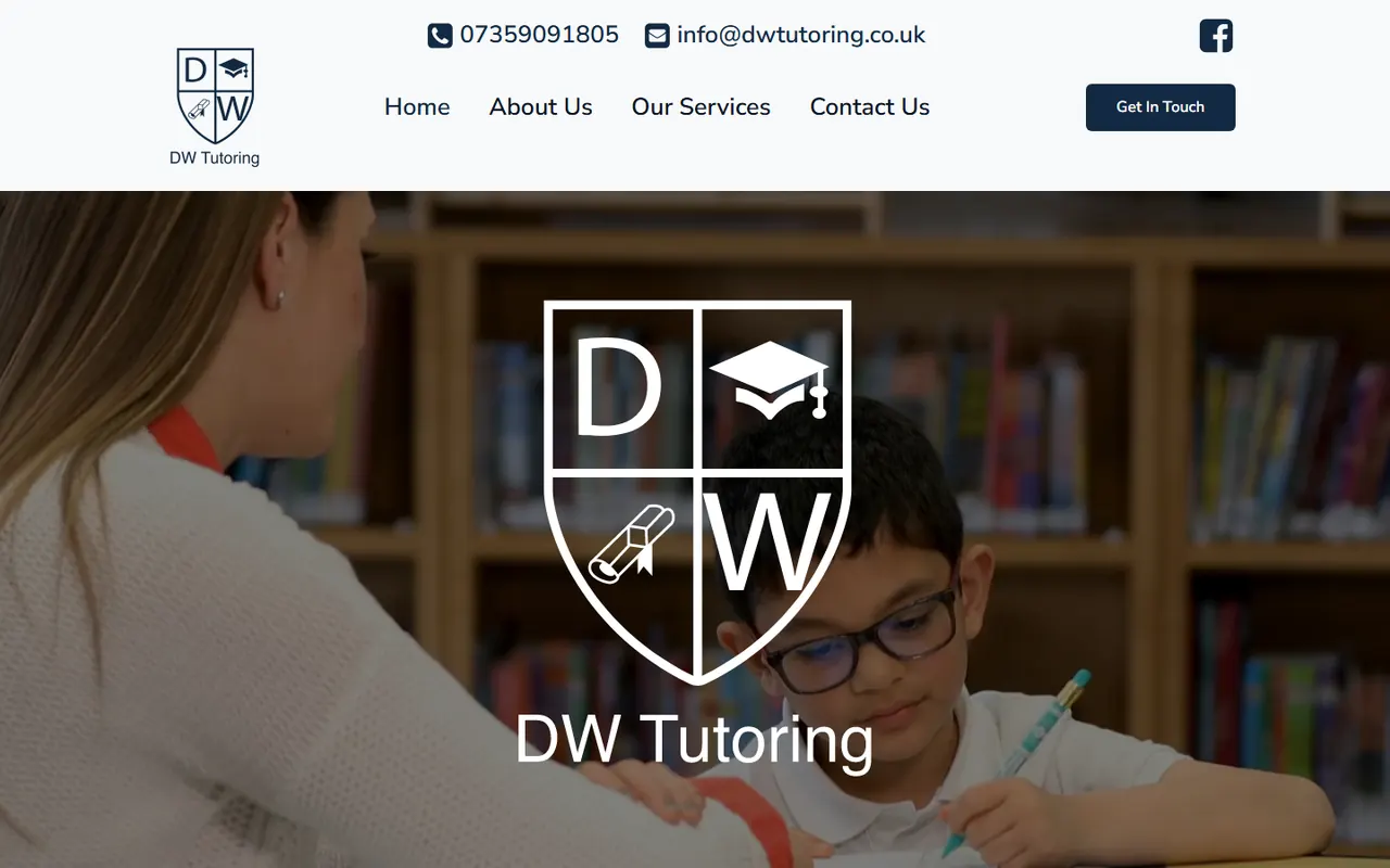 Desktop preview of the DW Tutoring website