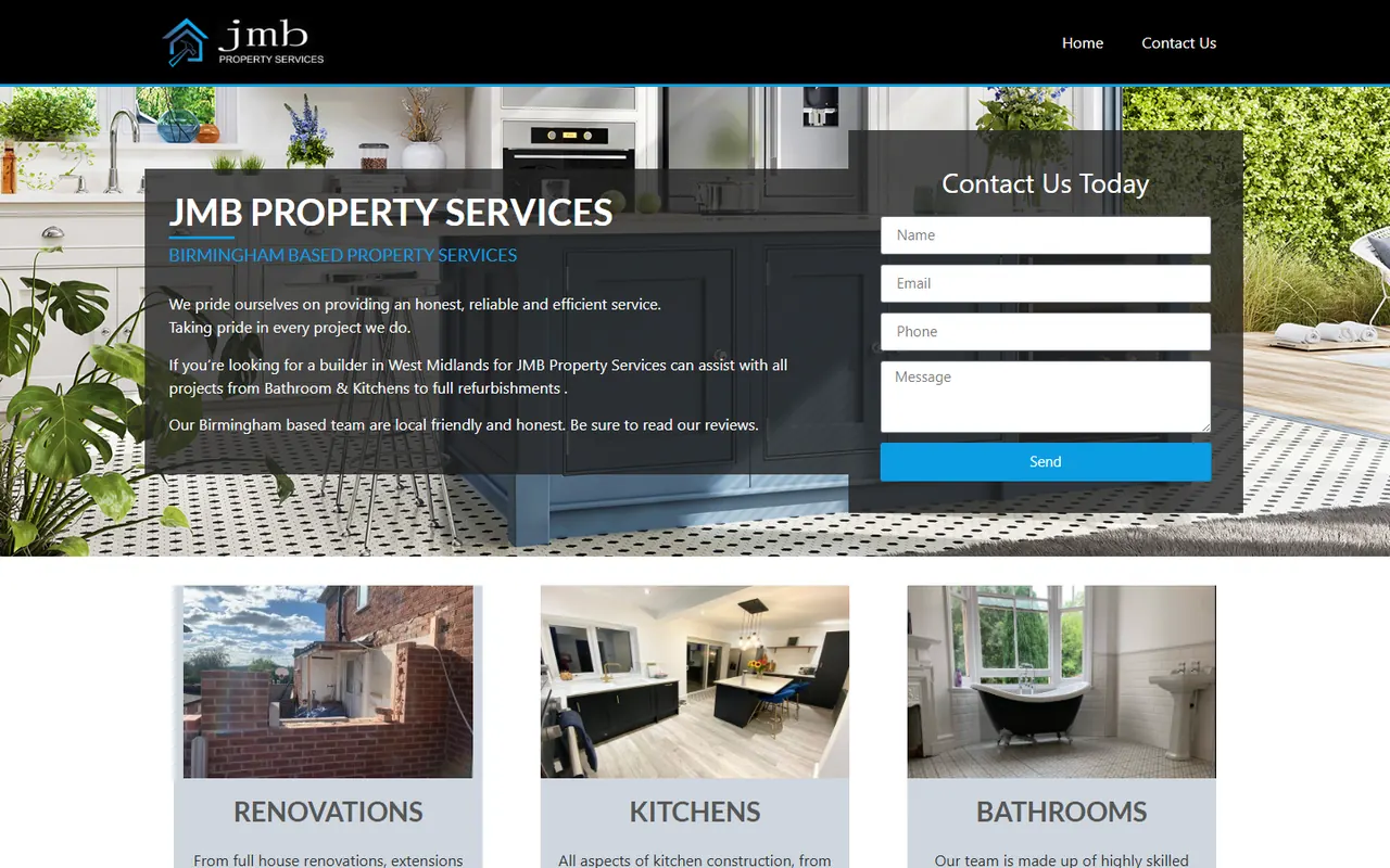 Desktop preview of the JMB Property Renovations website