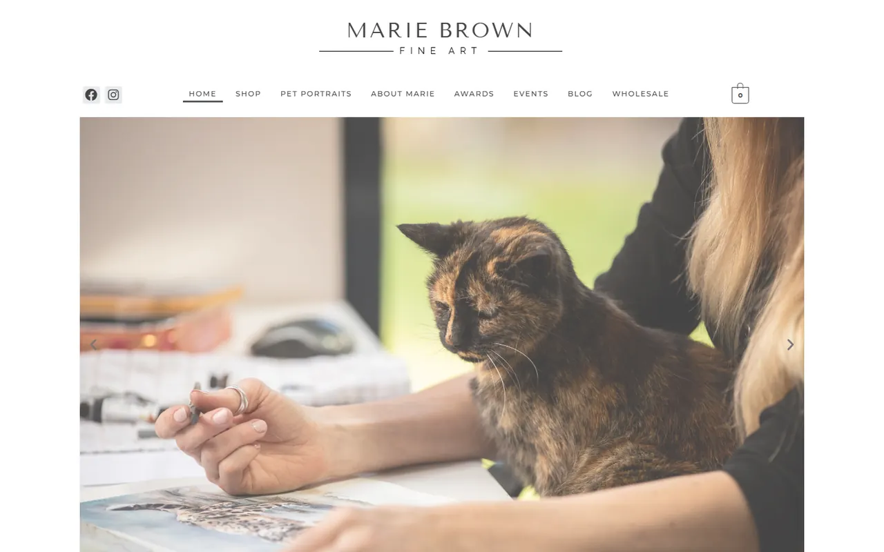 Desktop preview of the Marie Brown Fine Art website
