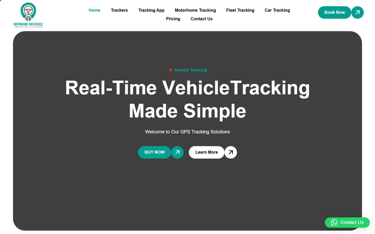 Desktop preview of the Motorhome Tracking website