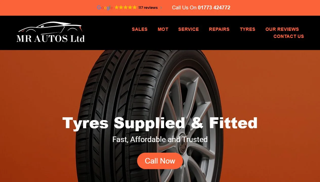 Desktop preview of the MR Autos website