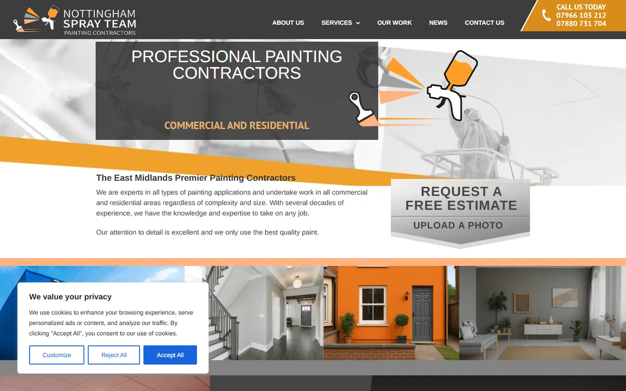 Desktop preview of the Nottingham Spray Team website