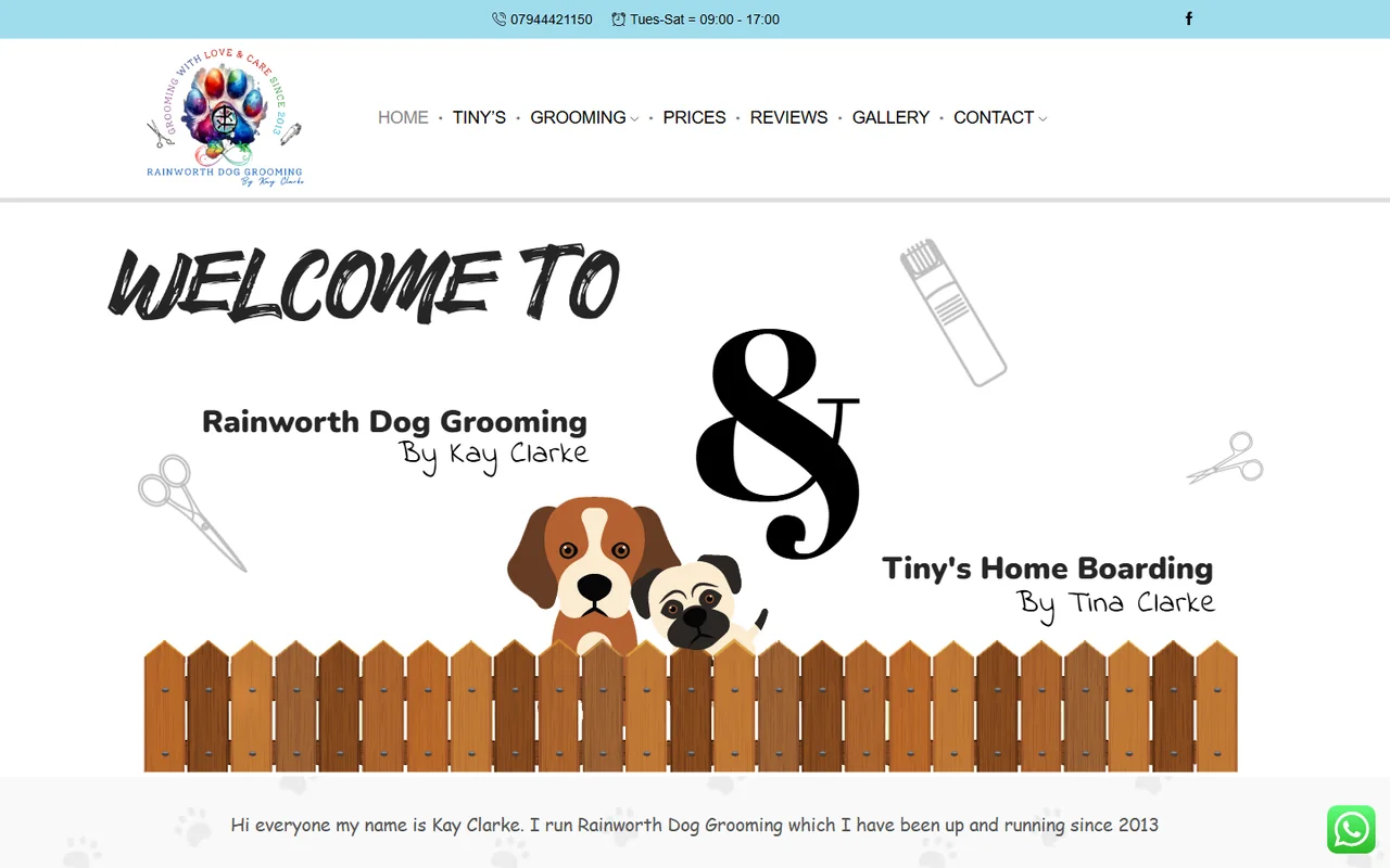 Desktop preview of the Rainworth Dog Grooming website