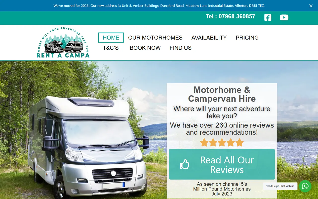 Desktop preview of the Rent A Campa website