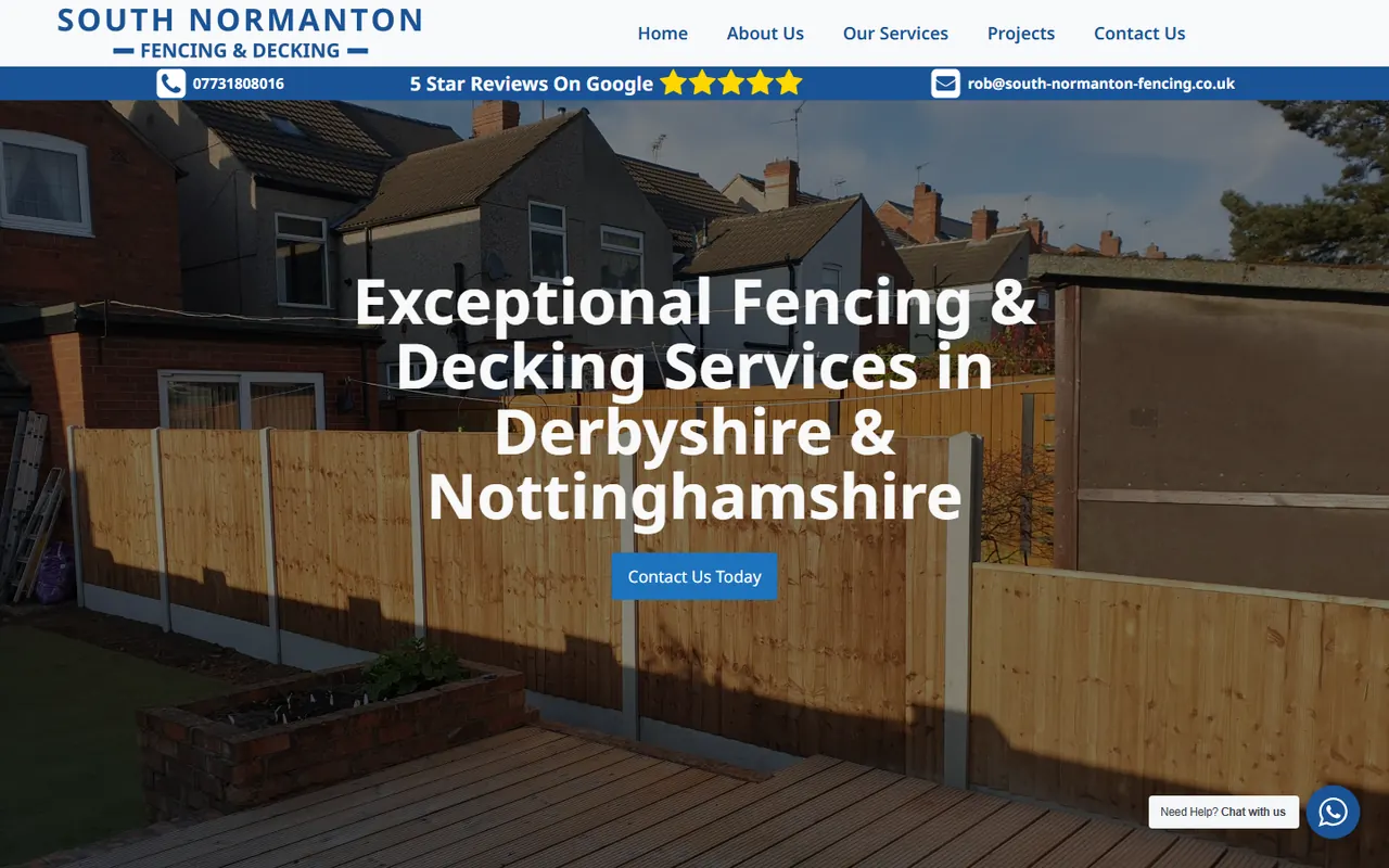 Desktop preview of the South Normanton Fencing website
