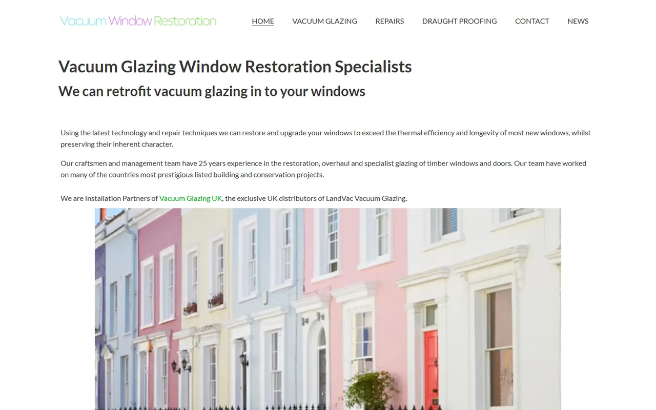 Desktop preview of the Vacuum Window Restoration website