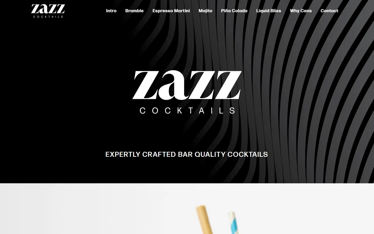 Desktop preview of the Zazz Cocktails website