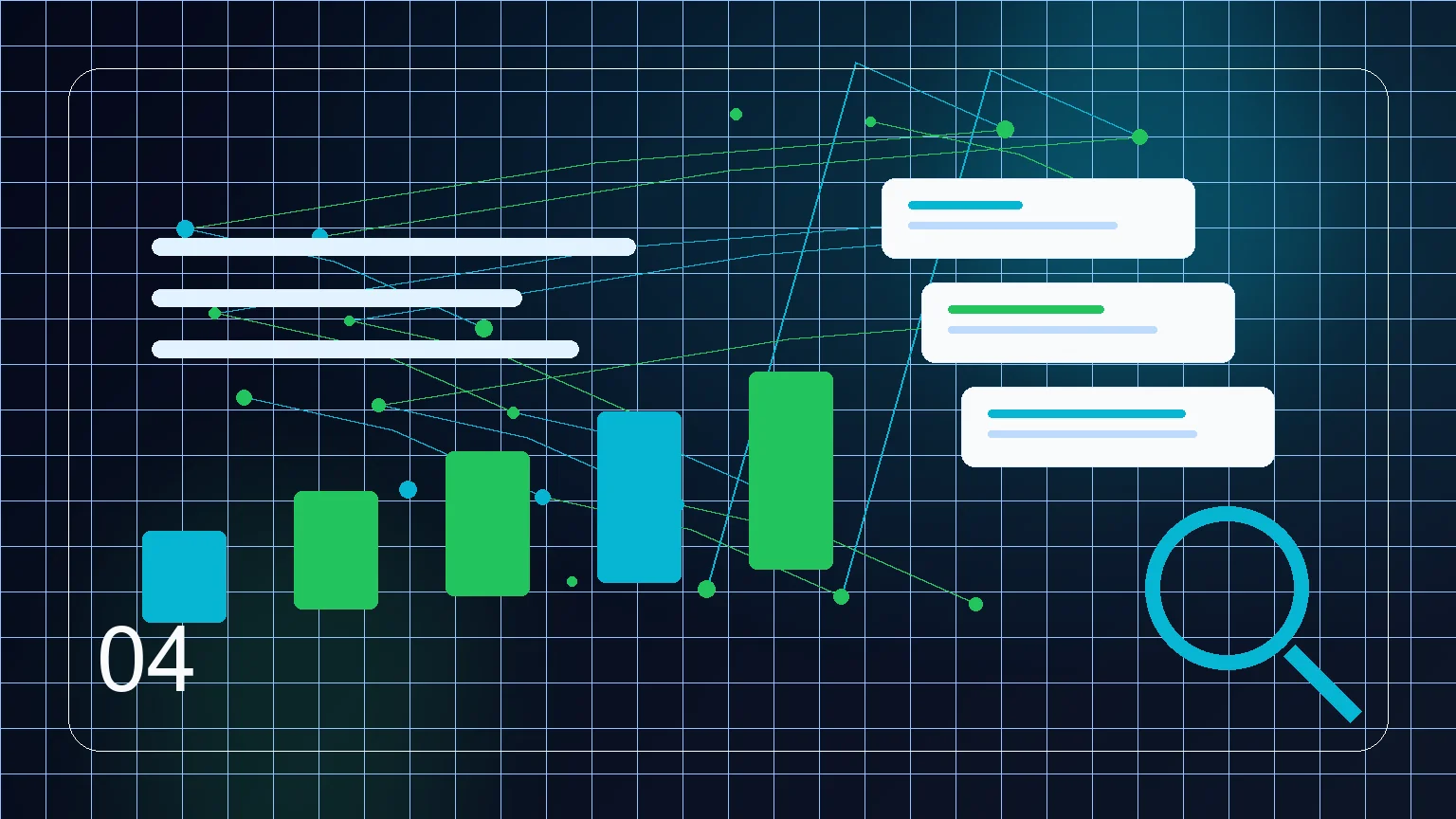 Abstract content planning workspace with connected headings, search intent and enquiry paths