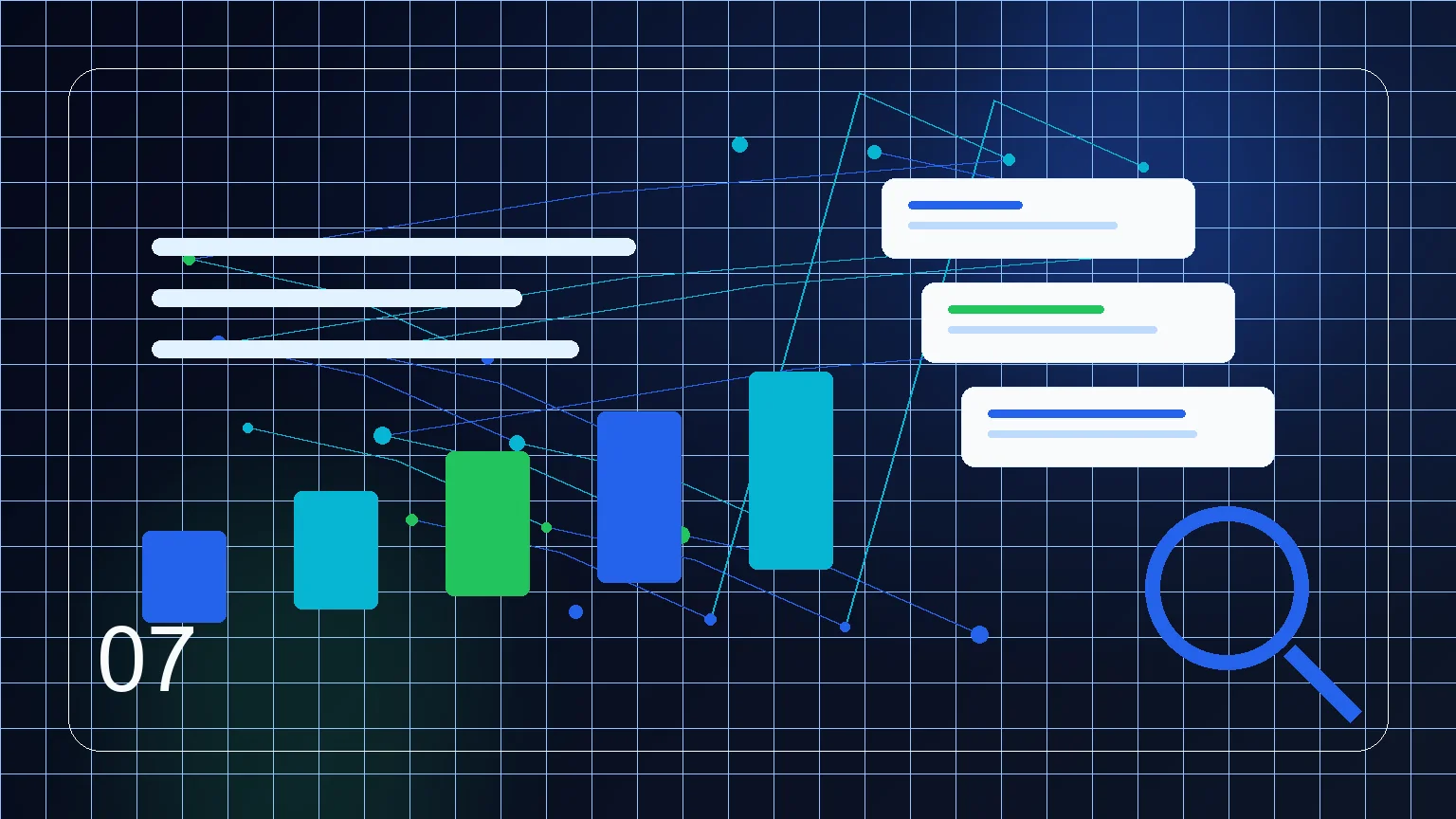 Abstract Search Engine Optimization reporting dashboard with visibility, traffic and enquiry signals