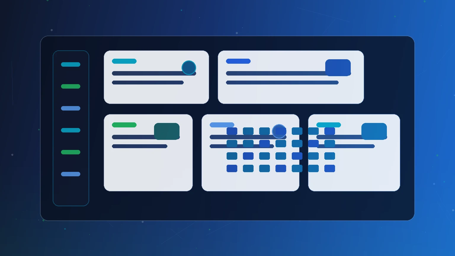 Abstract content calendar interface with planned social media posts and campaign blocks
