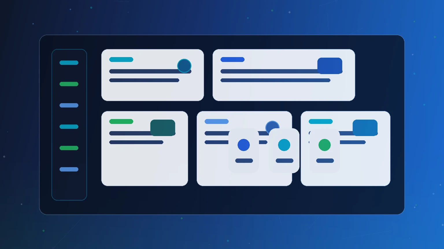 Abstract Facebook and Instagram management dashboard showing platform cards and content status panels