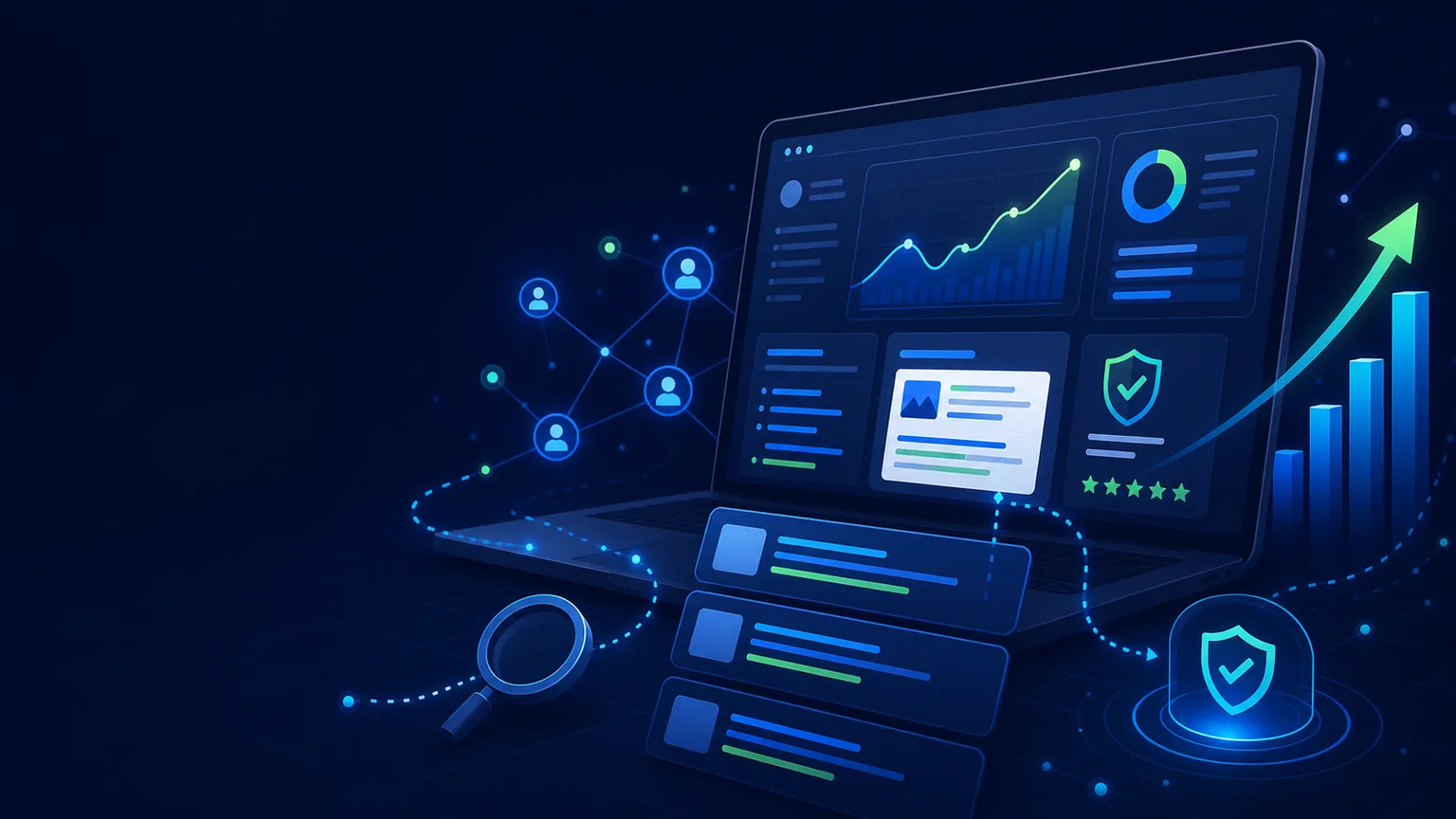 Illustration showing website authority, SEO growth and digital marketing performance